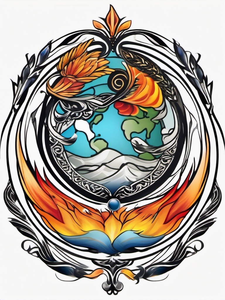 earth wind air fire tattoo  simple color tattoo,white background