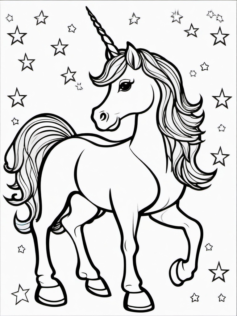 Unicorn Coloring Pages - Unicorn with a crown of stars  simple coloring pages