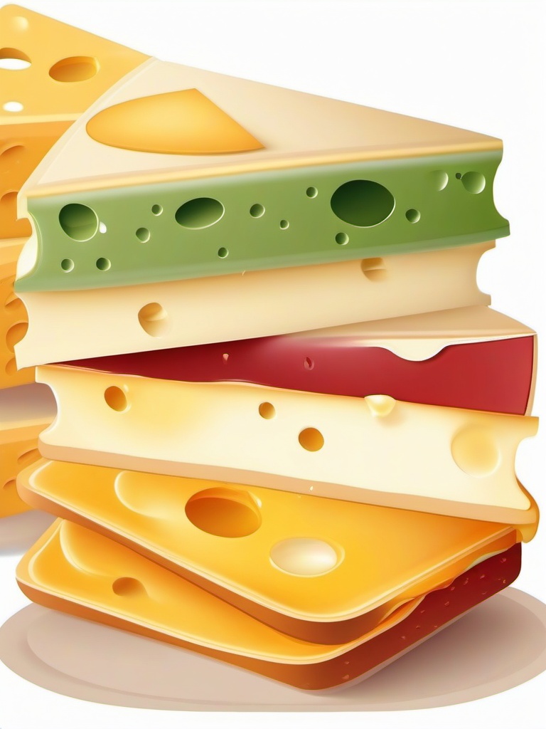 Cheese slices stacked on a sandwich clipart.  vector style illustration, white background