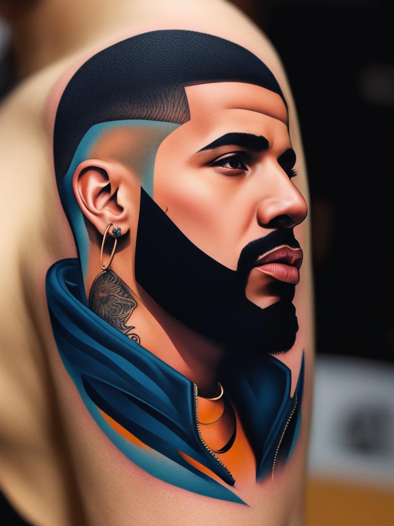 drake face tattoo minimalist color design 