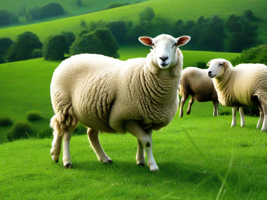 Sheep clipart - sheep grazing in a green pasture  