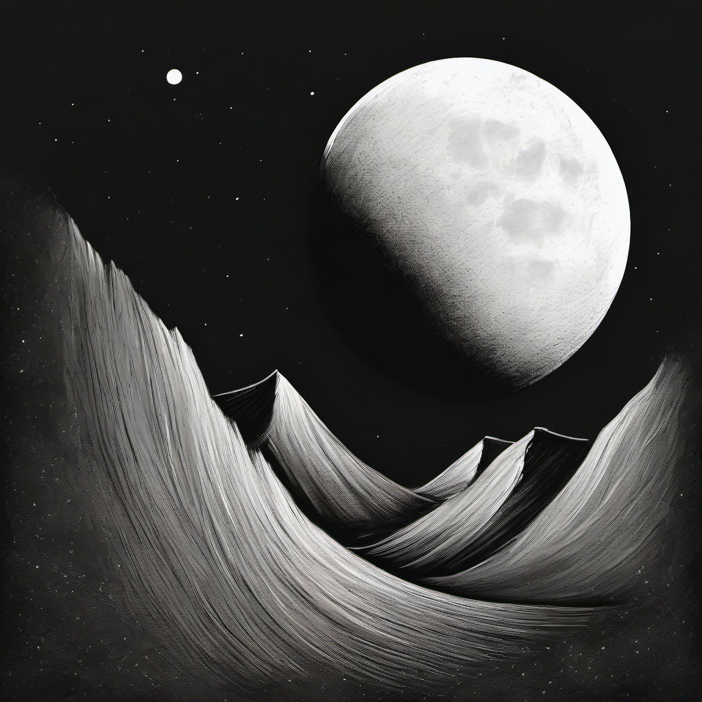 drawing of a moon setting  minimal rough sketch scribbles,doodles,black and white