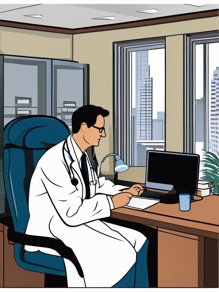 Doctor clipart - doctor performing a check-up in an office  