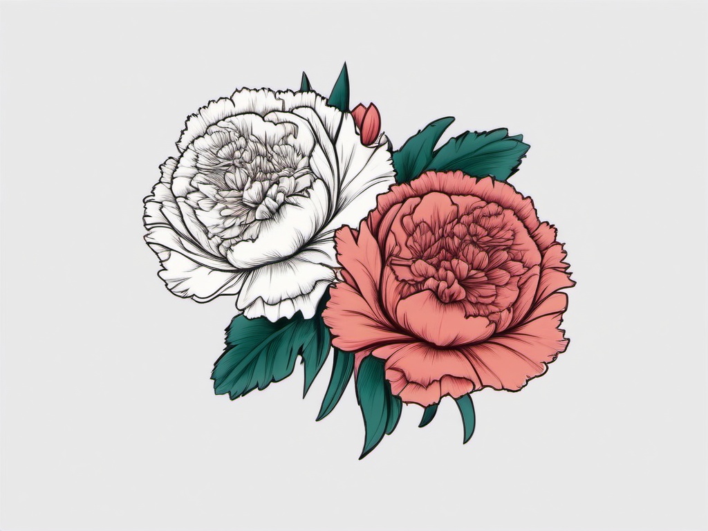 Carnation Tattoo Collarbone,Enhancement of the collarbone area with a stylish carnation tattoo, feminine and visually appealing.  simple color tattoo,minimal vector art,white background