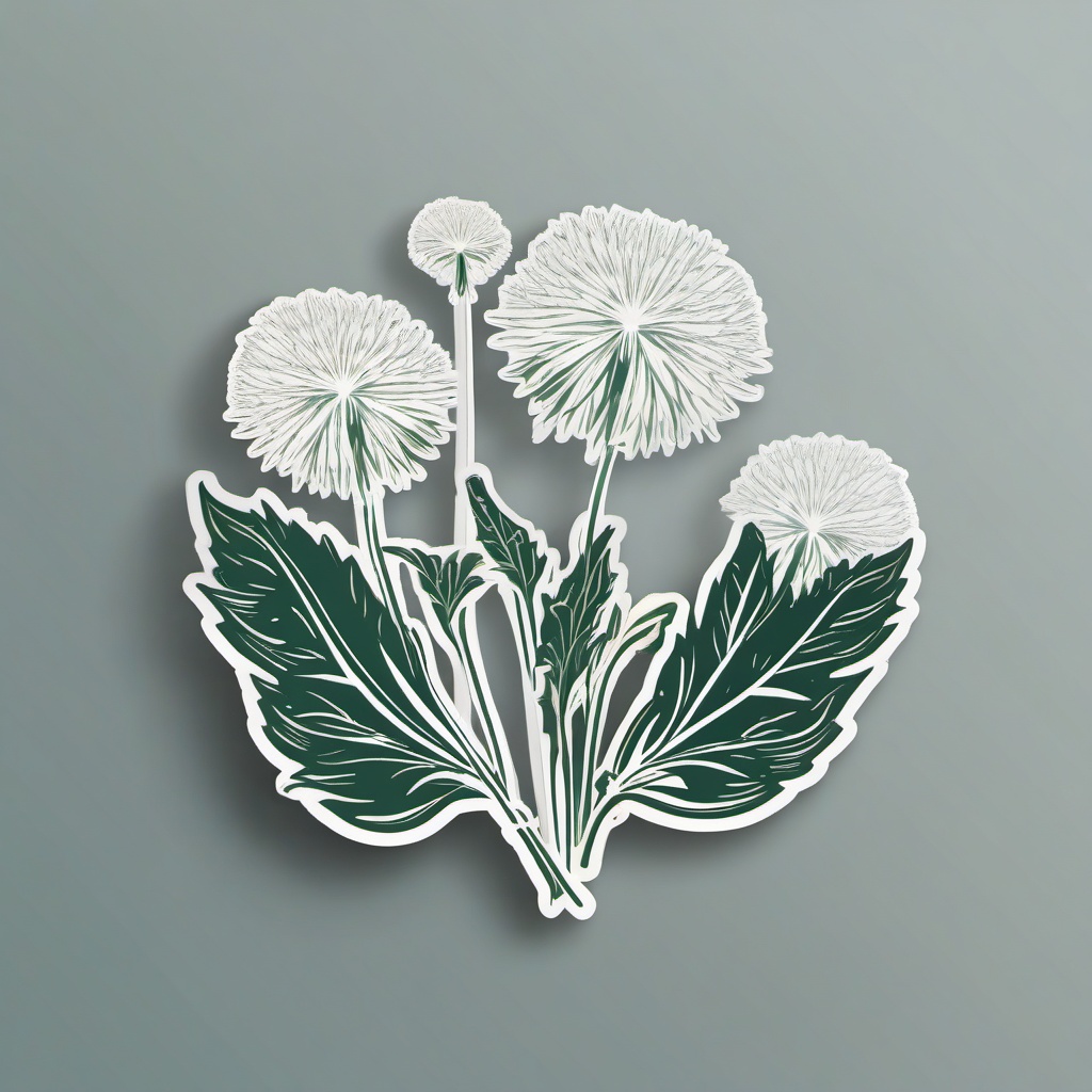 Dandelion Sticker - Celebrate the edible and nutritious qualities of dandelion leaves with a cheerful dandelion sticker, , sticker vector art, minimalist design