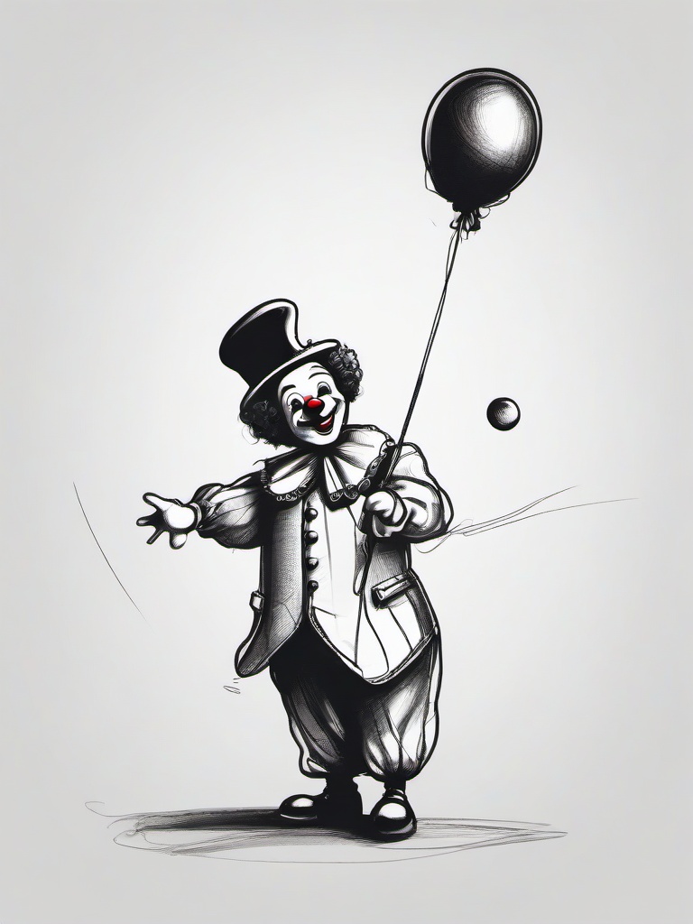 drawing of a clown juggling  minimal rough sketch scribbles,doodles,black and white