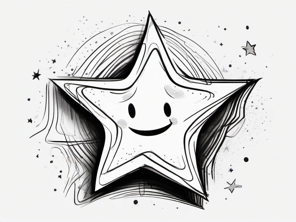 drawing of a cartoon star  minimal rough sketch scribbles,doodles,black and white