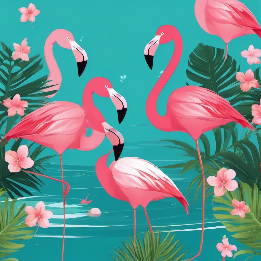 Cute Flamingo in a Shallow Lagoon  clipart, simple