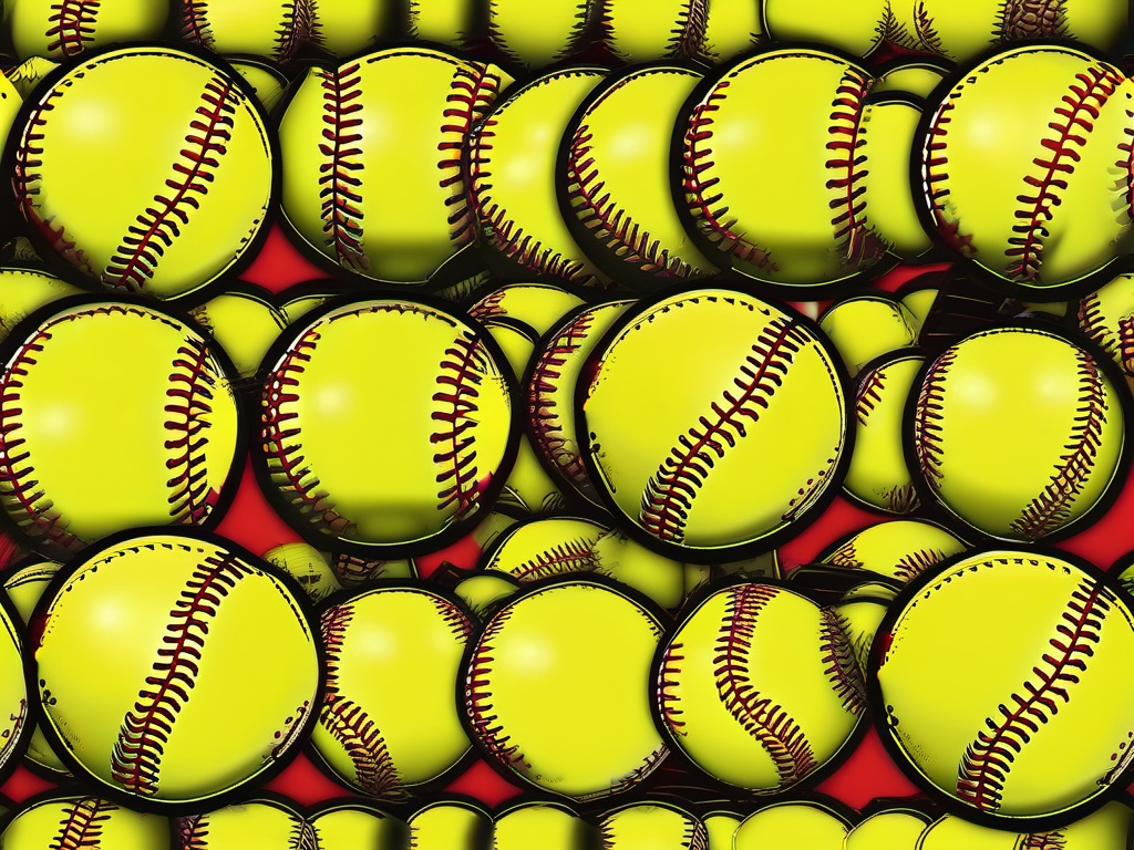 Softball clipart - bright yellow softball with red stitching  