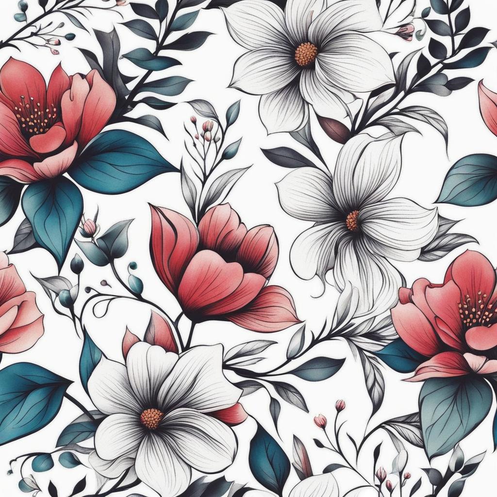 Floral tattoo ideas, Creative ideas for floral-themed tattoos. colors, tattoo patterns, clean white background