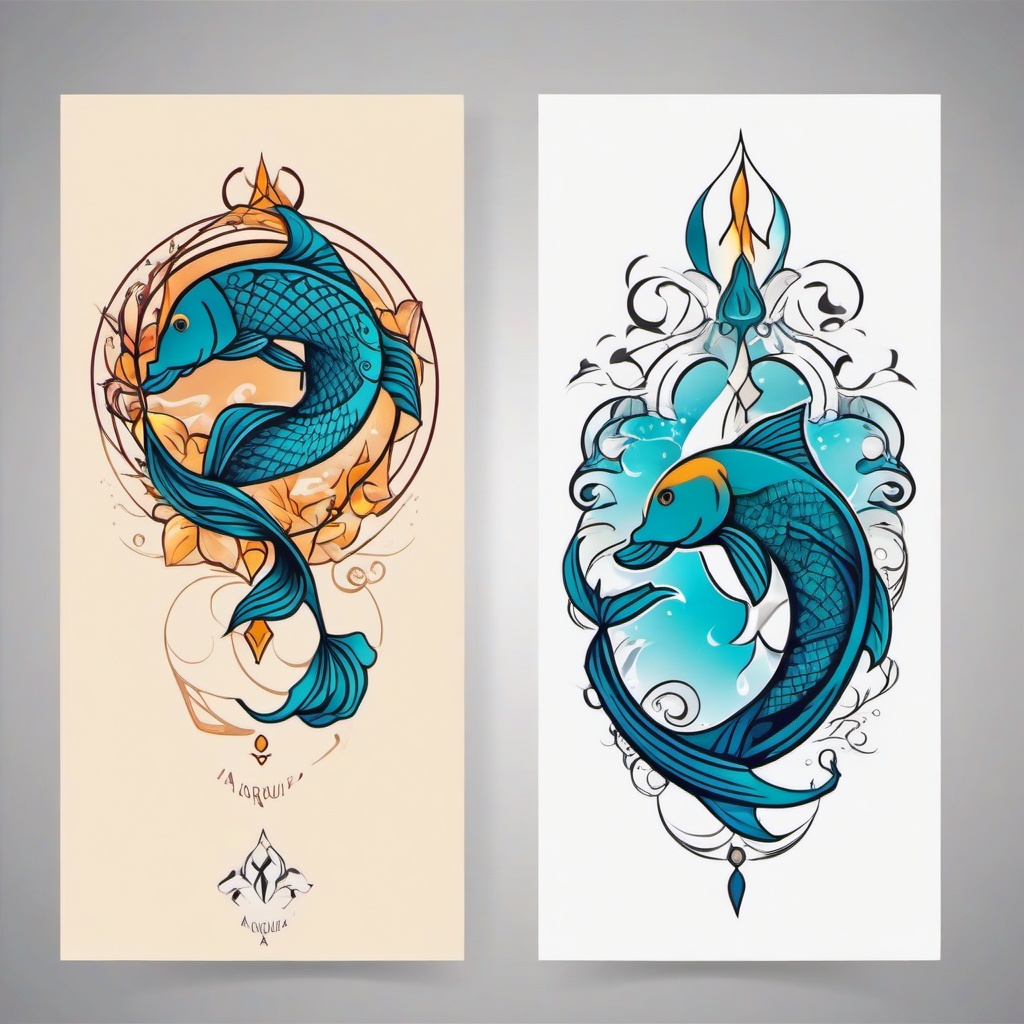 aquarius and pisces tattoo  simple vector color tattoo