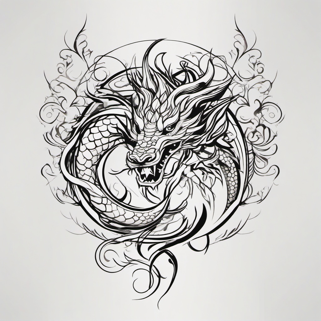 Delicate Dragon Tattoo - Elegant and delicate dragon tattoo design.  simple color tattoo,minimalist,white background