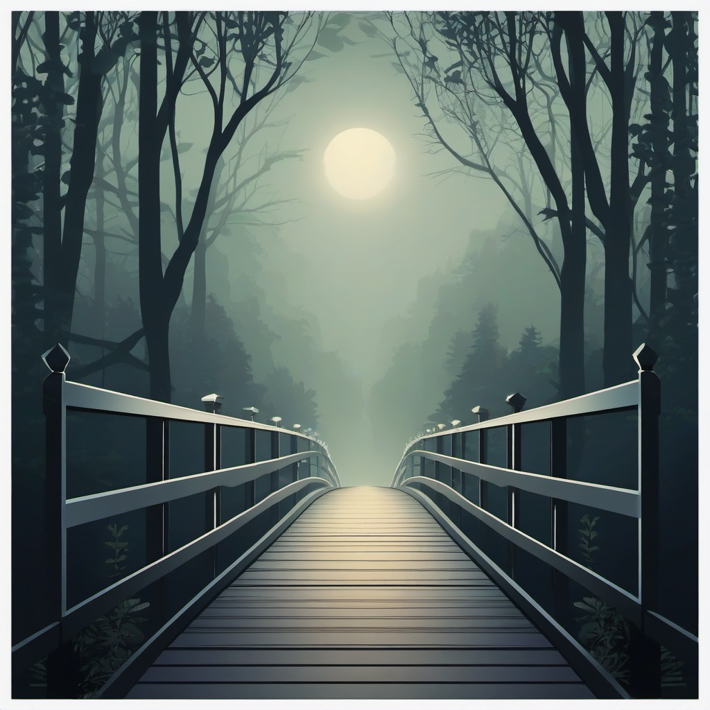 Foggy bridge sticker- Mystical and atmospheric, , sticker vector art, minimalist design