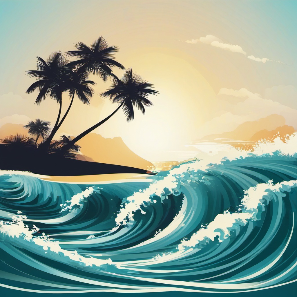 Palm Tree clipart - palm tree and ocean waves  clipart