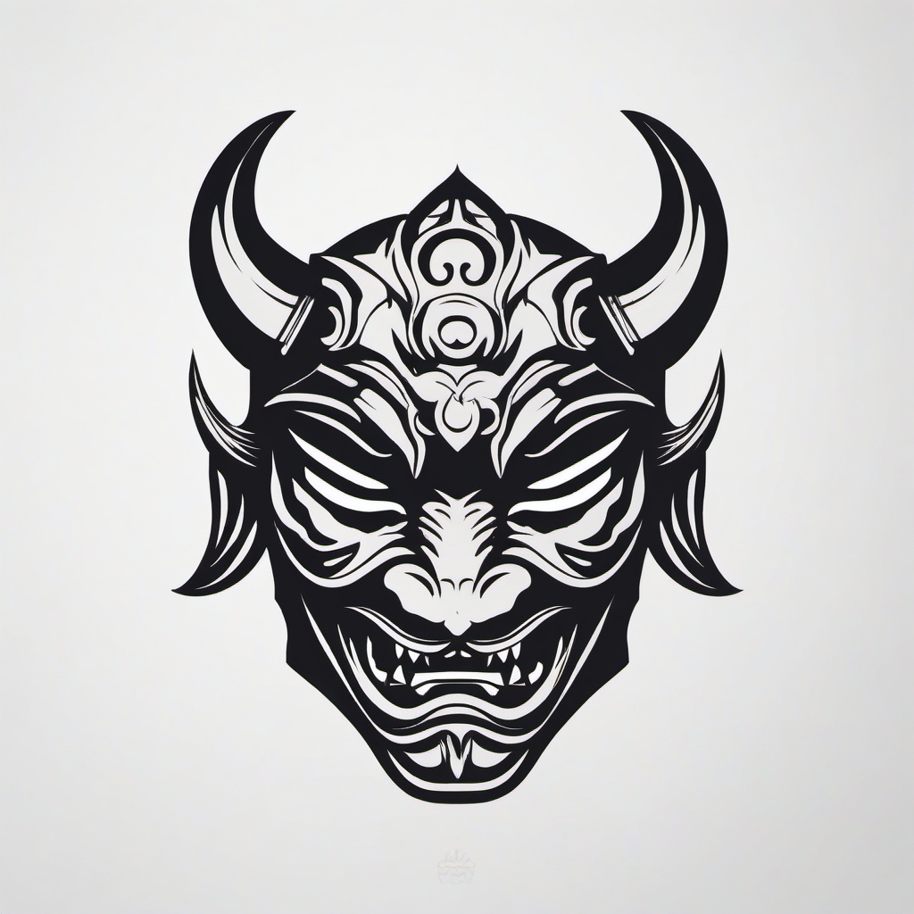 Simple Oni Mask - Simplified and minimalist design featuring the iconic Oni mask.  simple color tattoo,white background,minimal