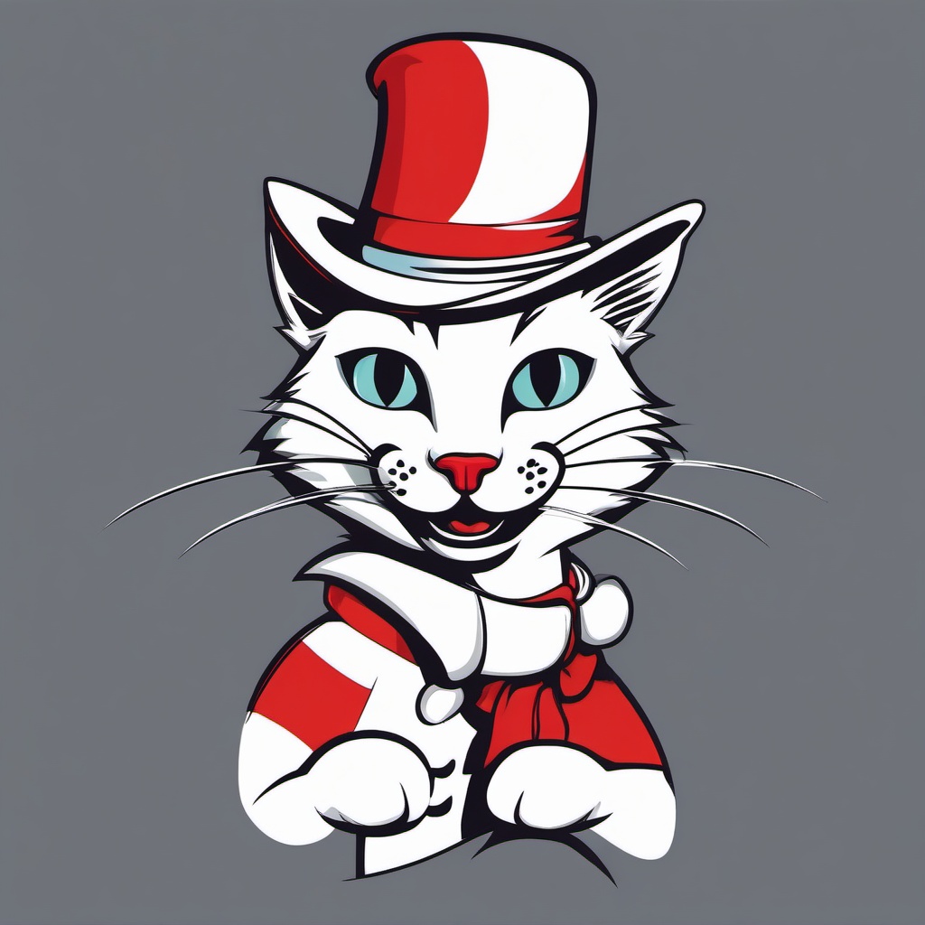 Cat and the Hat clipart, The Cat in the Hat with his signature mischievous grin.  simple, 2d flat