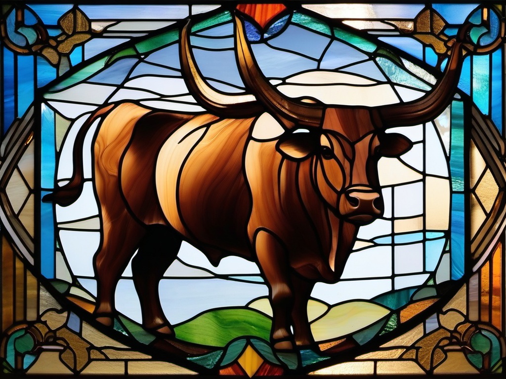 Stained Glass Bull - Strong bull with large horns  