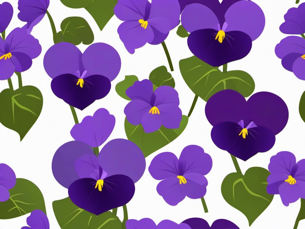 Violet Clip Art - A cluster of purple violets with heart-shaped leaves,  color vector clipart, minimal style