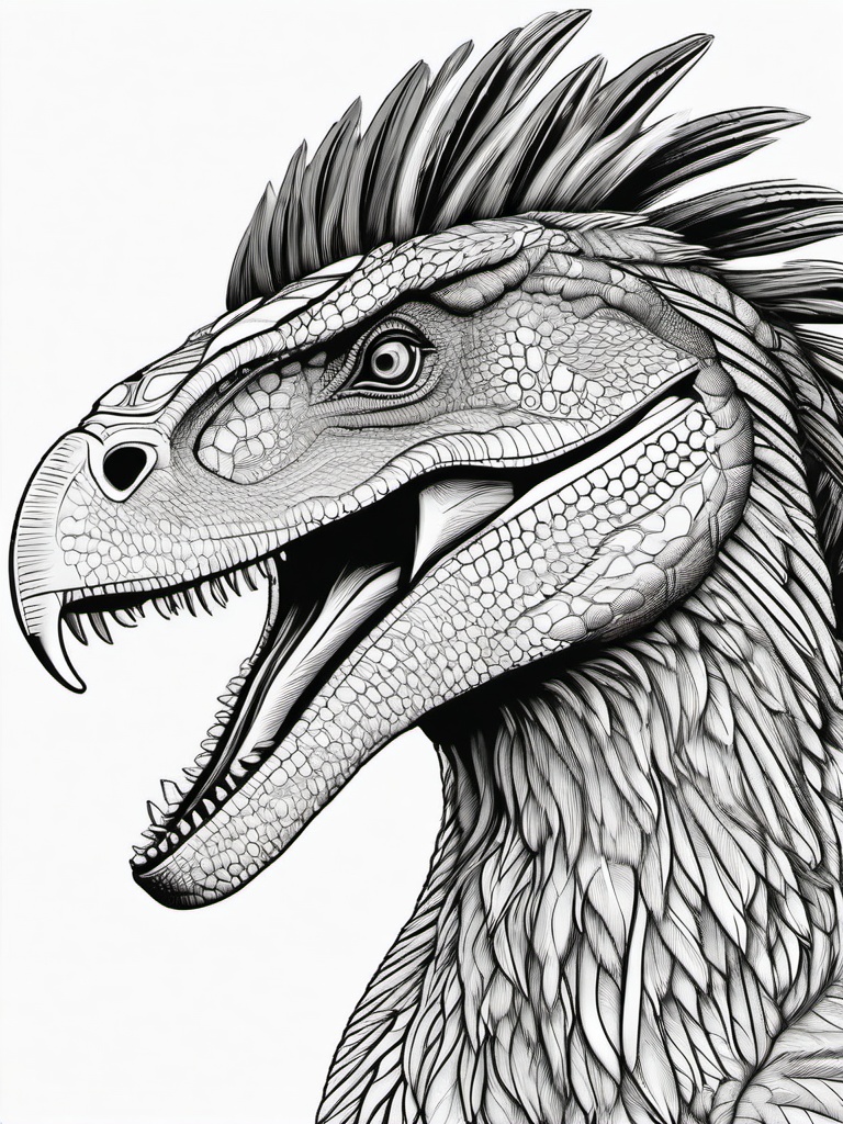 Gigantoraptor Coloring Pages - Enormous Feathered Dinosaur  black outline printable coloring page