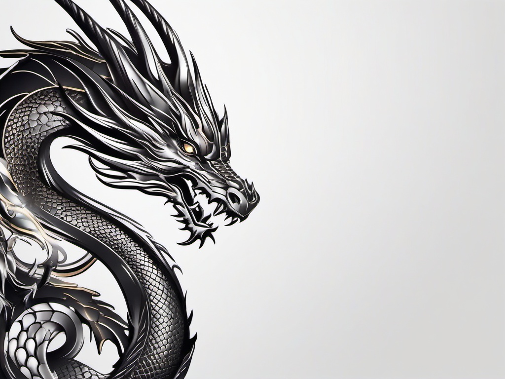 Metal Dragon Tattoo - Tattoo featuring a dragon with a metallic theme.  simple color tattoo,minimalist,white background