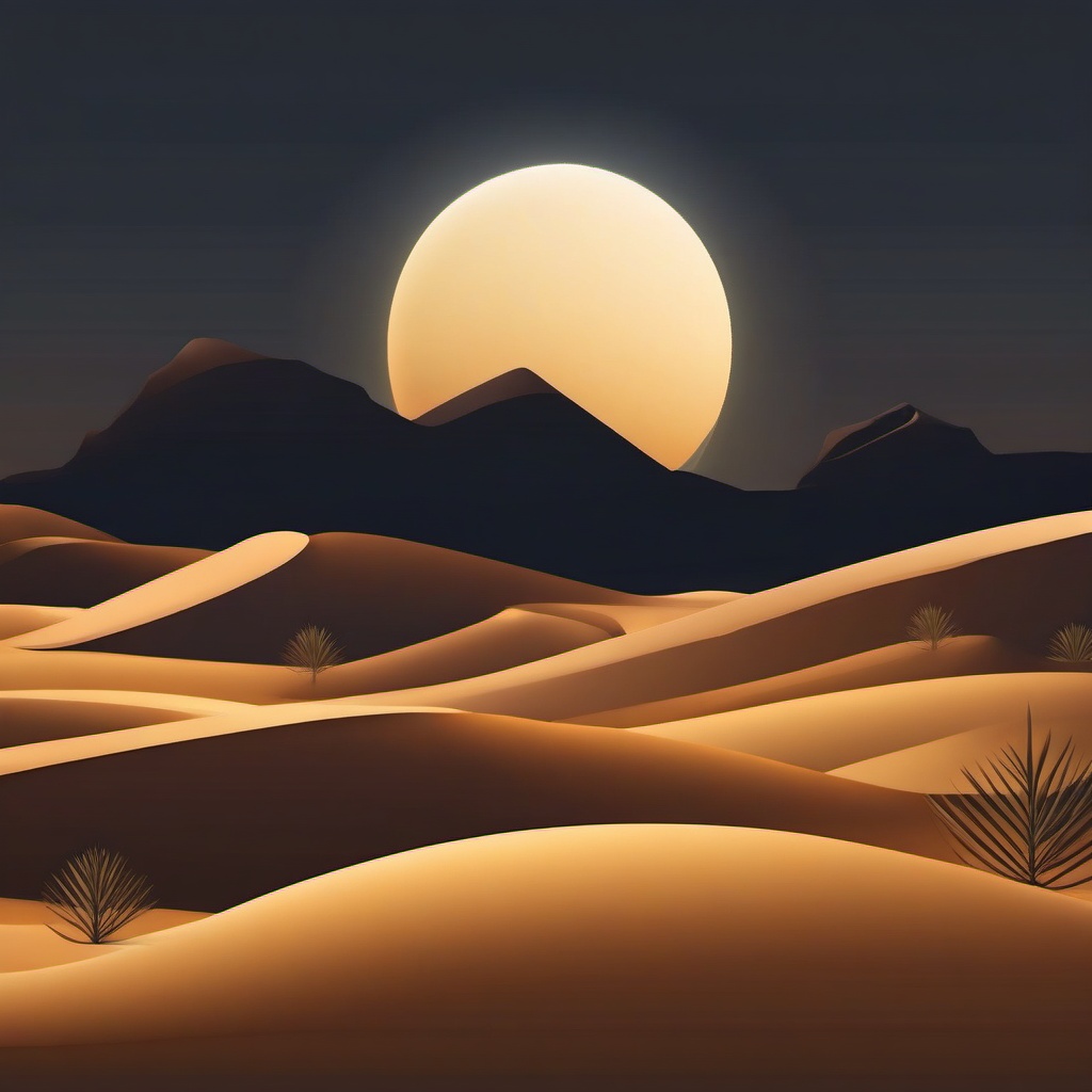 Moonlit Desert Dunes Emoji Sticker - Ethereal beauty in the midnight desert, , sticker vector art, minimalist design