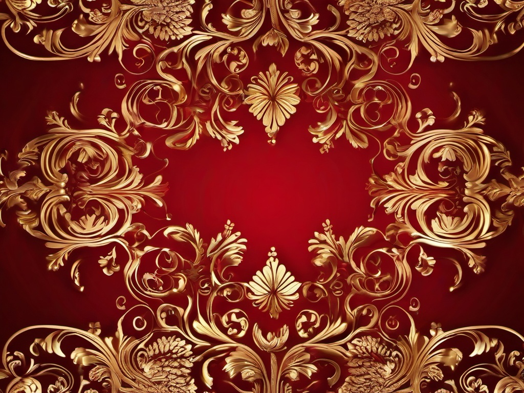 Gold And Red Background-Luxurious red background with intricate golden baroque swirls along the borders  background wallpaper