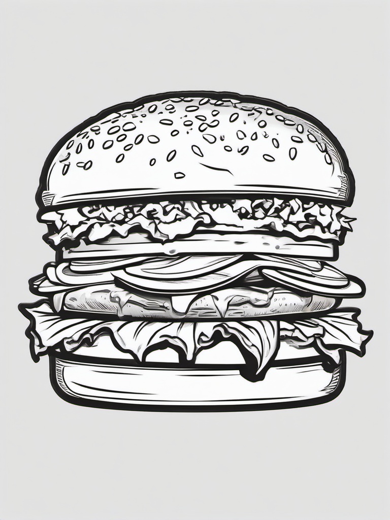 Food Coloring Pages - Burger with lettuce, tomato, and cheese  simple coloring pages