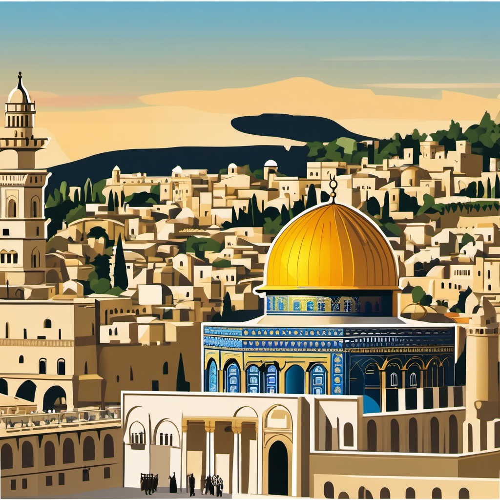 Jerusalem clipart - Western Wall and Dome of the Rock in Israel, ,color clipart vector style