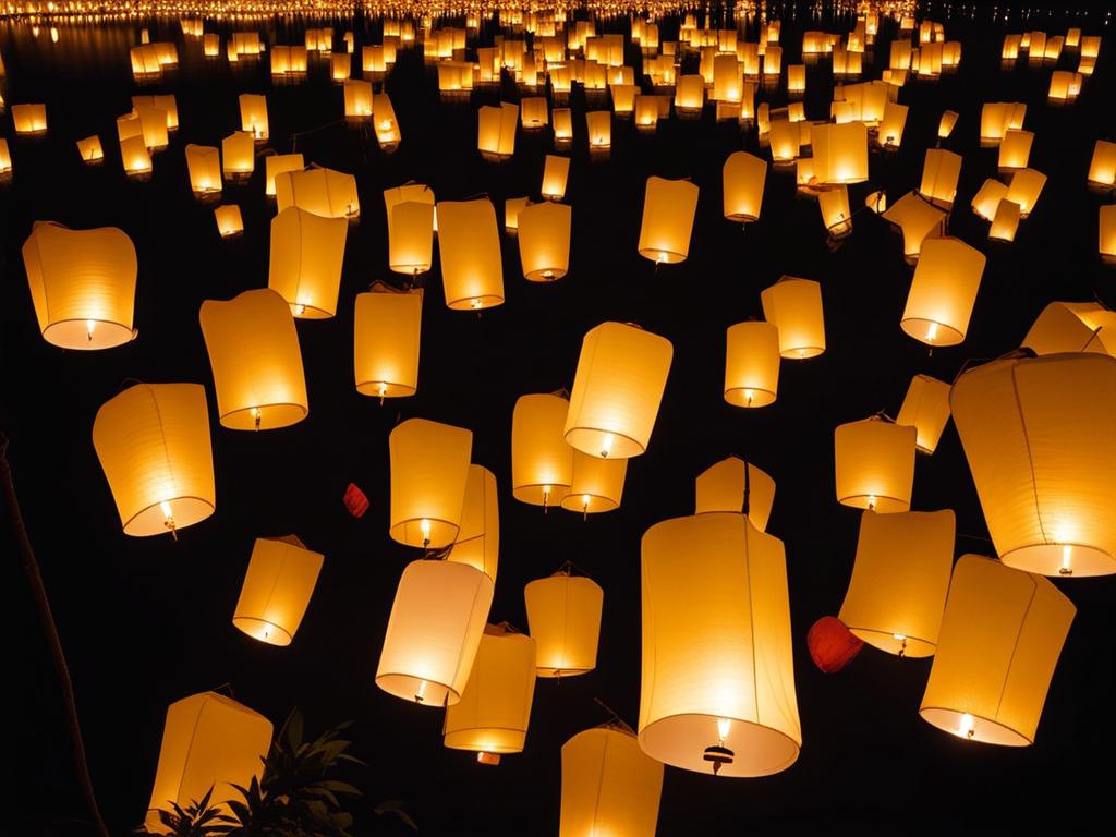 stroll through a garden filled with lanterns that float in the air at garden of floating lanterns. 