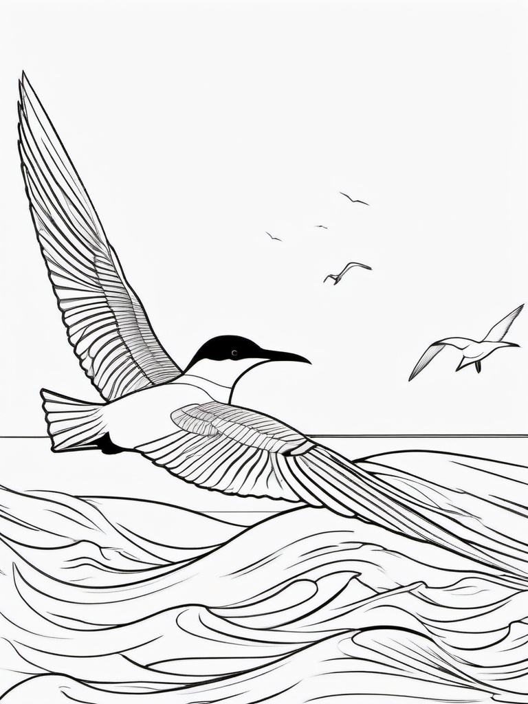 Tern Coloring Pages - Seaside Bird with Sharp Dive  minimal black outline printable sheet, coloring page