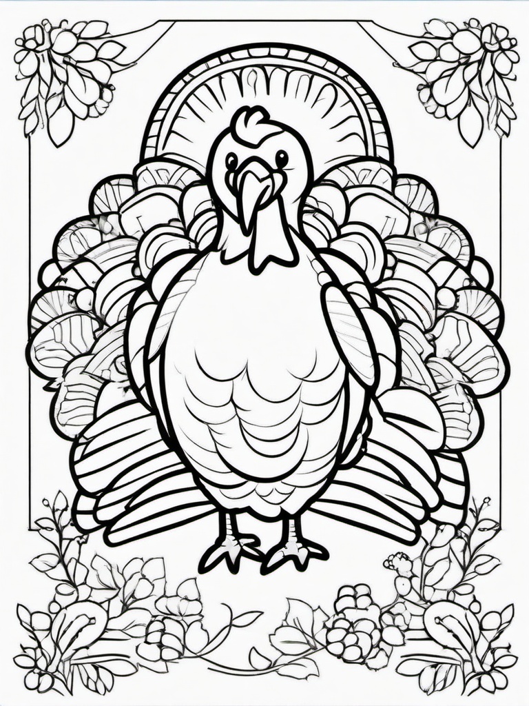 Turkey and Family Coloring Pages - Turkey Celebrating with Family on Thanksgiving  minimal black outline printable sheet, coloring page