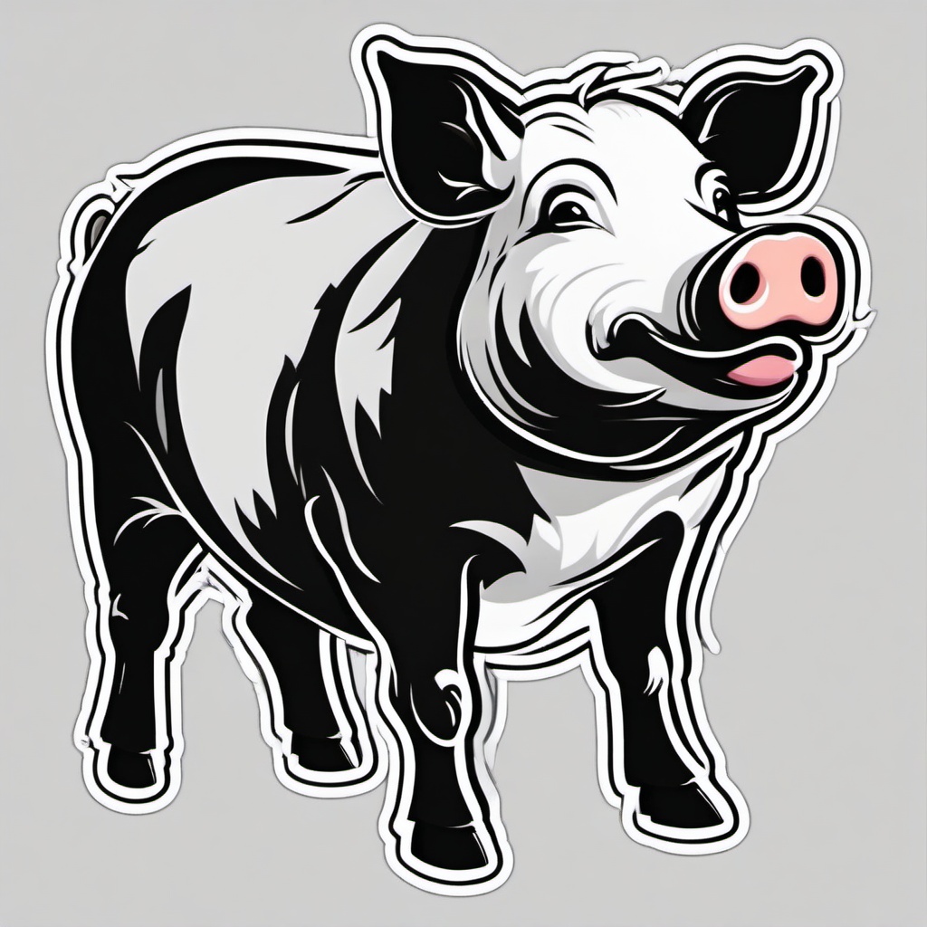 Hampshire Pig cartoon - black and white pig known for quality meat  cartoon sticker style