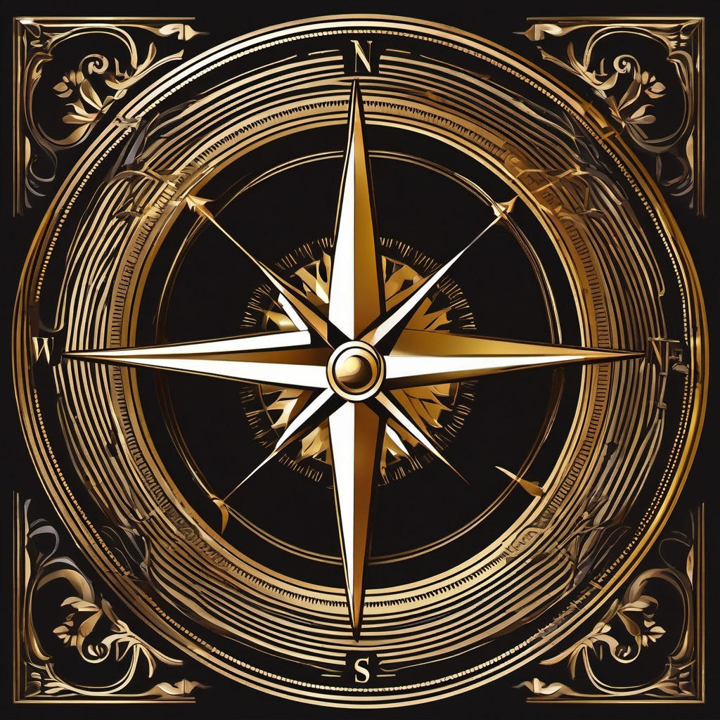 Compass Clipart - Antique brass compass pointing north under candlelight.  color clipart, minimalist, vector art, 