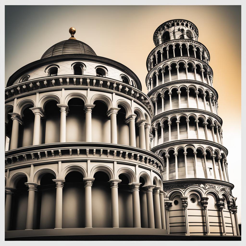 leaning tower of pisa - portray the iconic leaning tower of pisa, known for its distinctive tilt. 