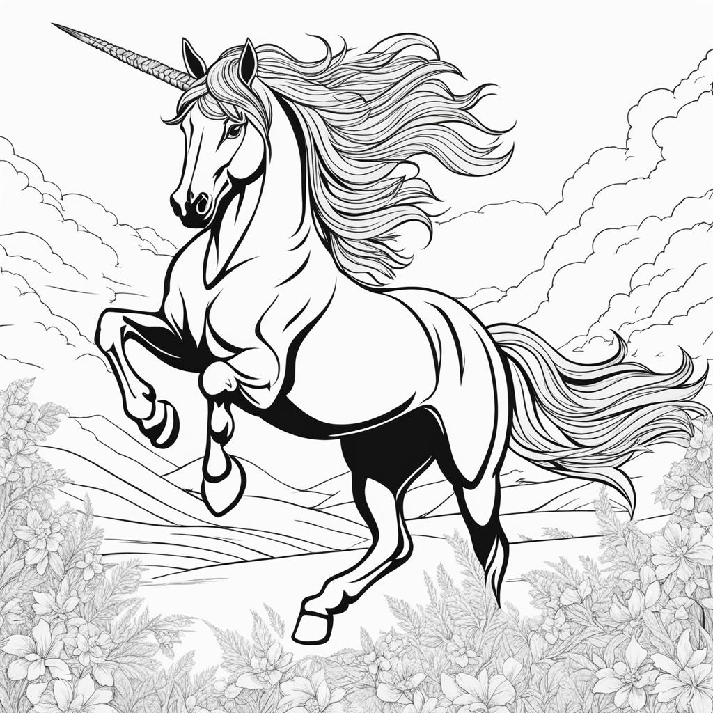 unicorn coloring pages - champion unicorn leading a race of mythical creatures, its determination unwavering. 