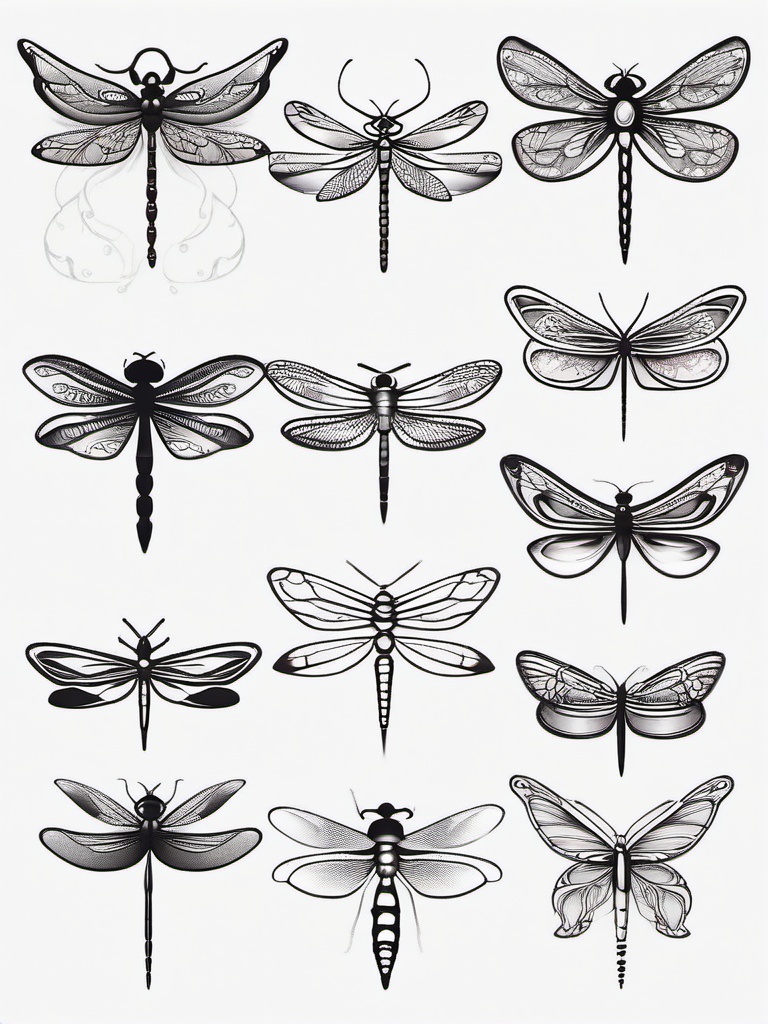 Small Dragonfly Tattoo Designs - Small-sized and intricate designs for dragonfly tattoos.  simple color tattoo,minimalist,white background