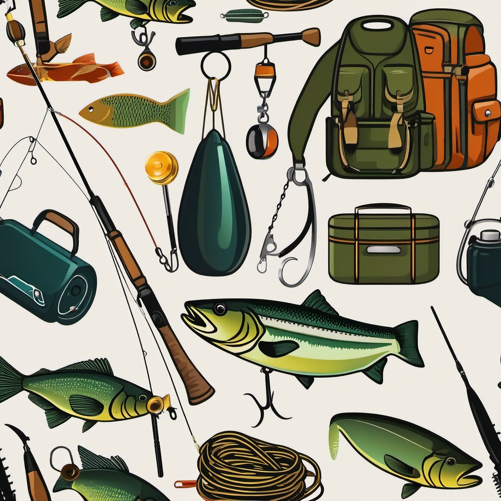 Fishing Tackle clipart - An assortment of fishing tackle and gear., ,vector color clipart,minimal