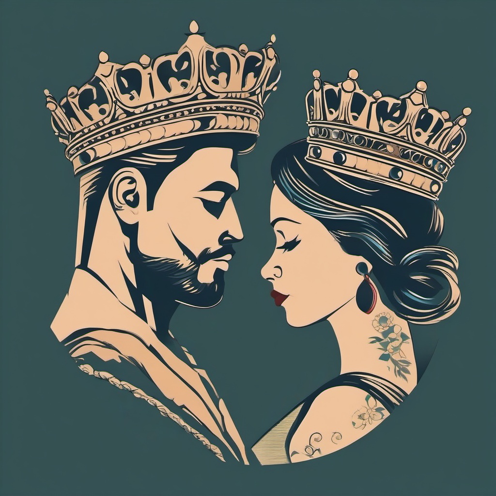 Couple King Queen Tattoo - Declare your love with matching king and queen tattoos.  minimalist color tattoo, vector