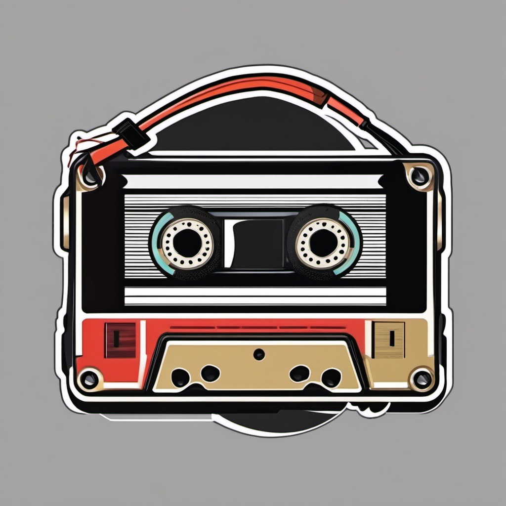 Cassette tape and headphones sticker- Musical nostalgia, , sticker vector art, minimalist design