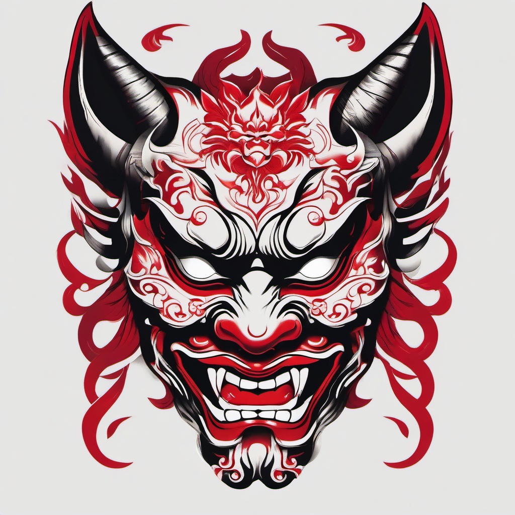 hannya mask red tattoo  simple color tattoo,white background,minimal