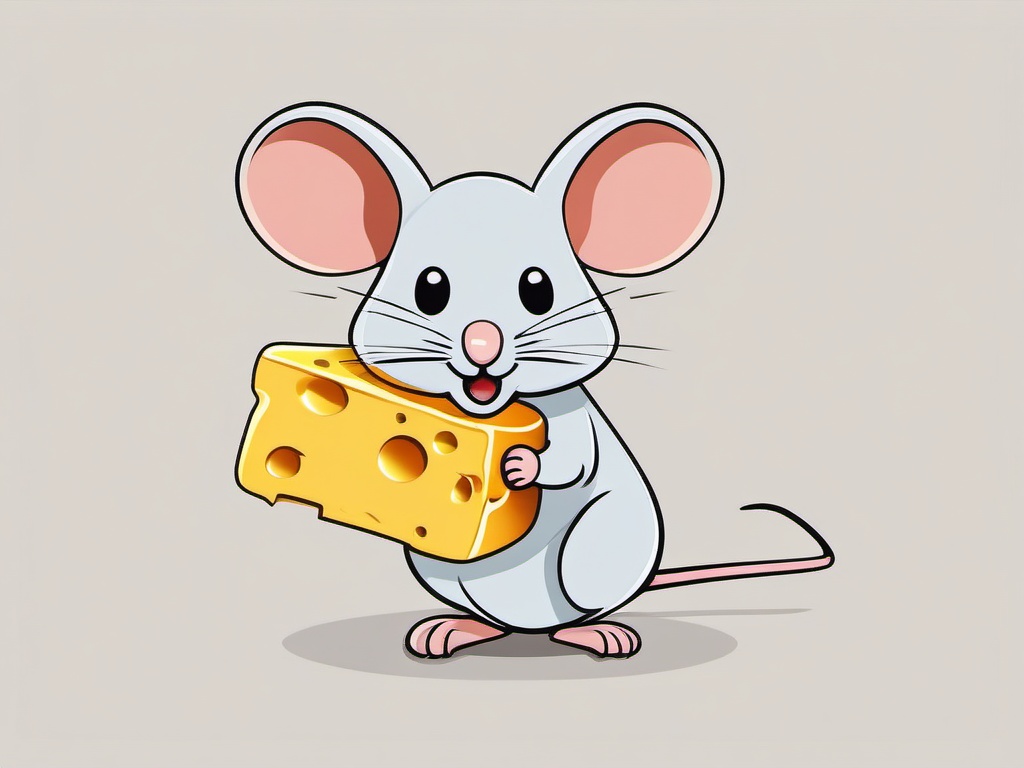 Mice clipart - cartoon mouse holding a piece of cheese  color,minimalist,vector clipart