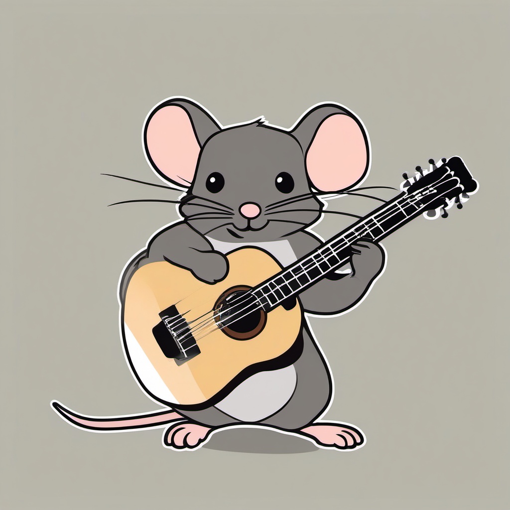 Mice clipart - mouse playing a tiny guitar  color,minimalist,vector clipart