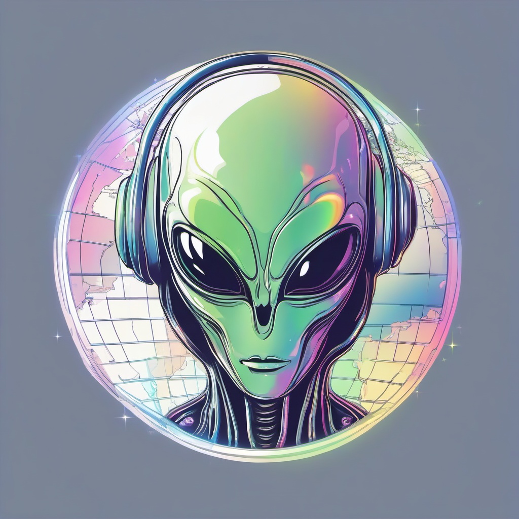 Alien on a holographic map clipart.  vector style illustration, white background