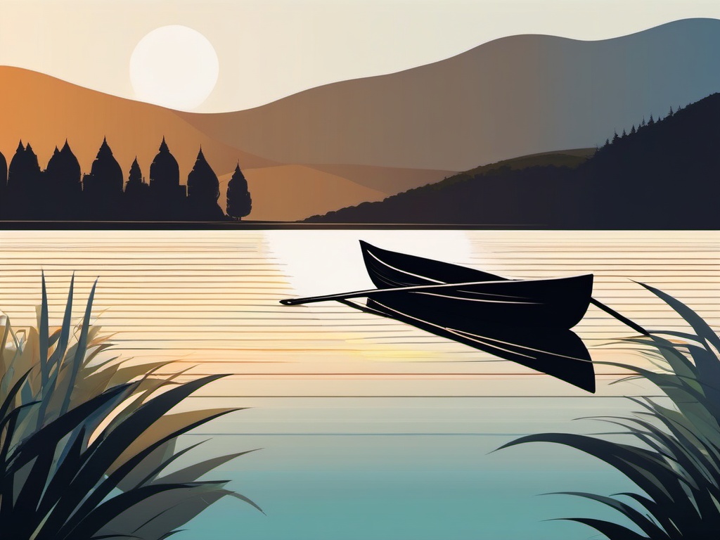 Rowboat Clipart - A rowboat gliding on a serene lake.  transport, color vector clipart, minimal style