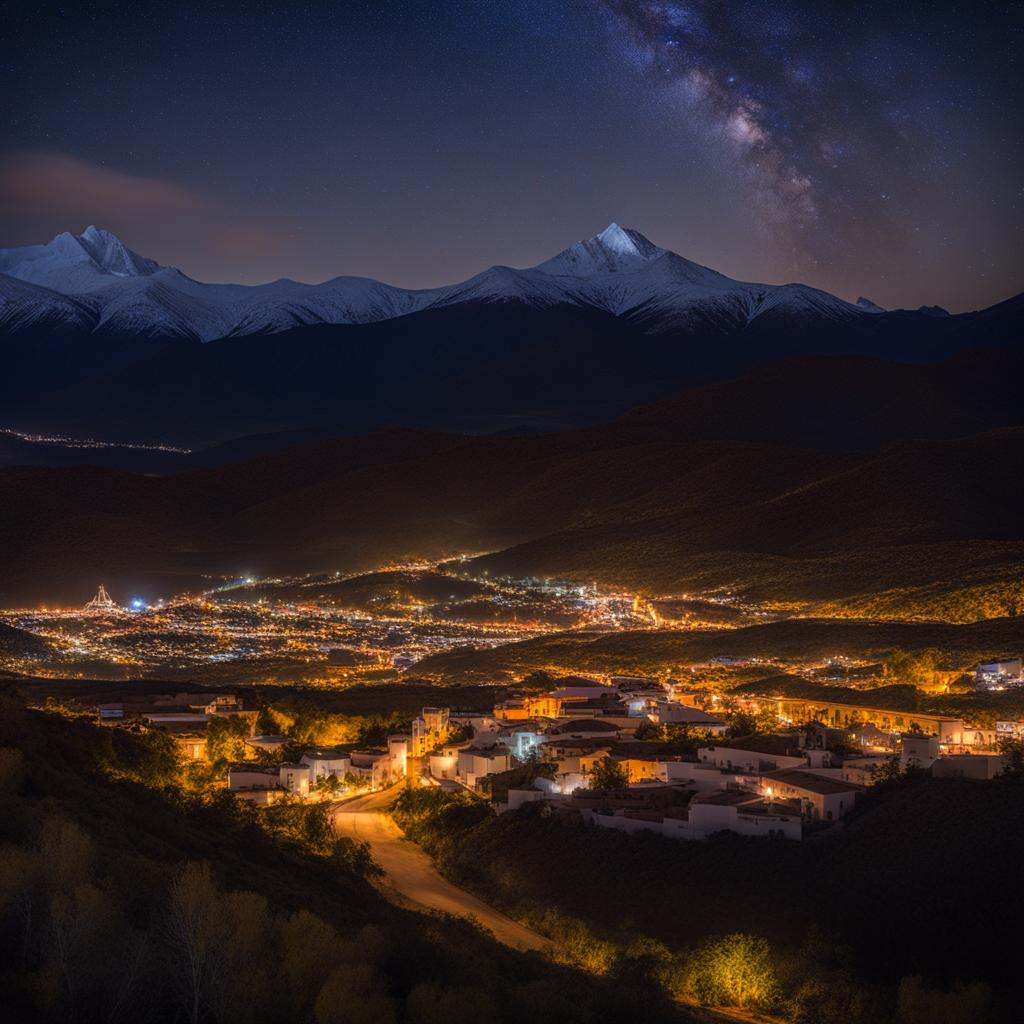 el triunfo - capture the enchanting night view of el triunfo, a mining town turned artist haven, with its historic buildings and mountain backdrop illuminated by stars. 