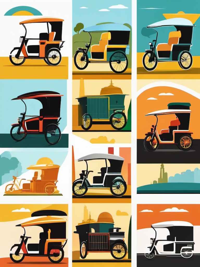 Pedicab Transportation Clipart - A pedicab used for short-distance transport.  color vector clipart, minimal style