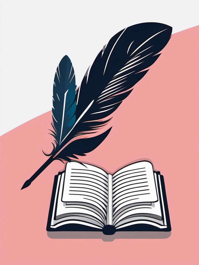 Book and Quill Sticker - Open book with a feather quill, ,vector color sticker art,minimal