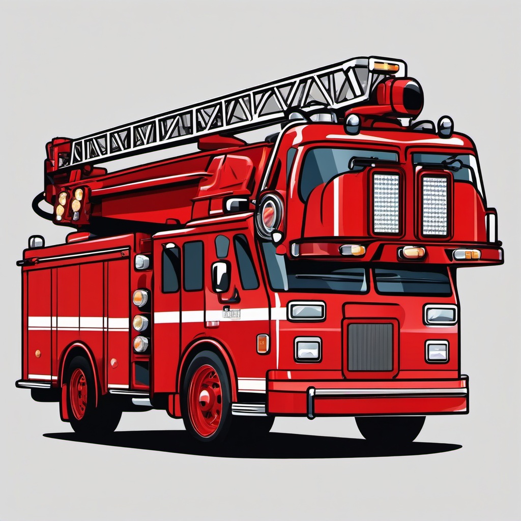 Fire Truck clipart - red fire truck with flashing lights  color,minimalist,vector clipart