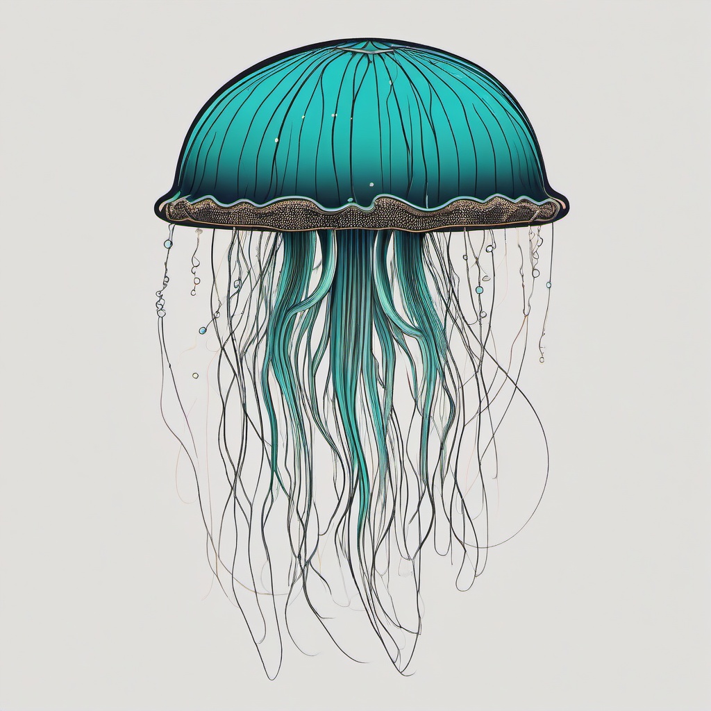 Fine Line Jellyfish Tattoo - A refined and intricate take on the jellyfish design.  minimalist color tattoo, vector
