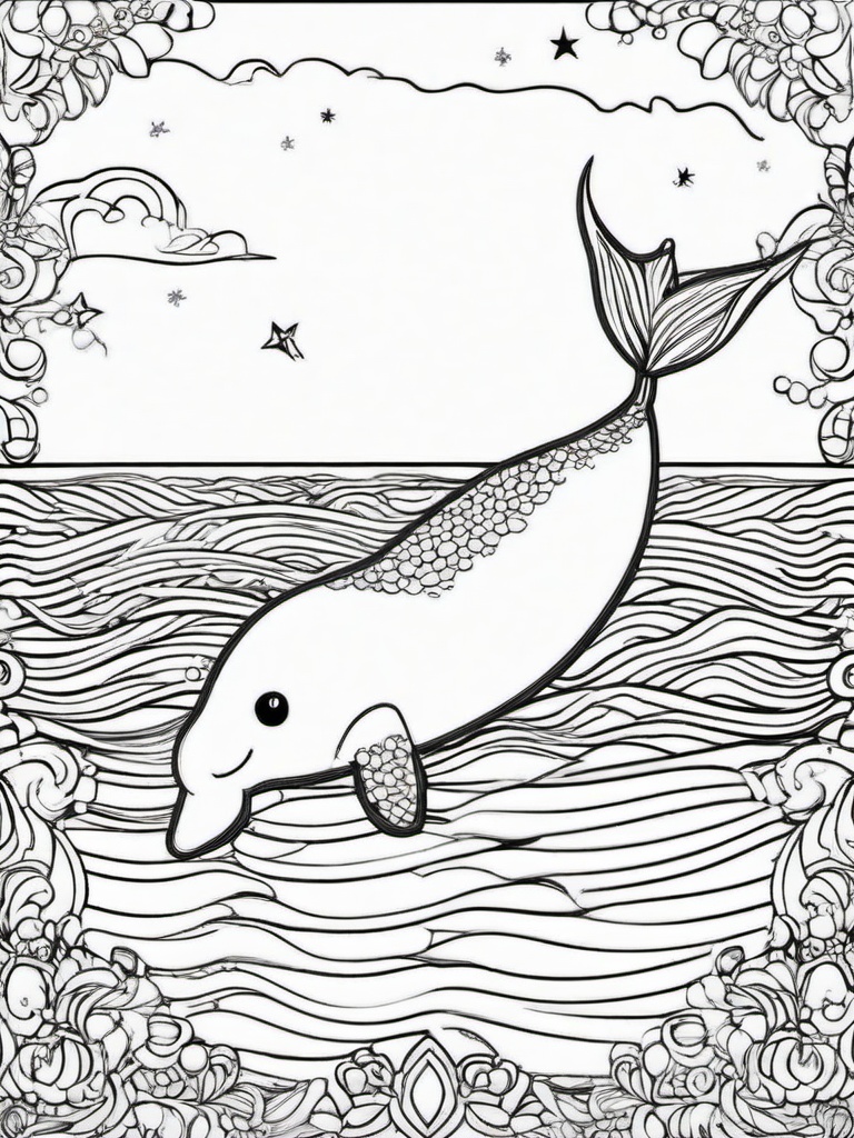 Narwhal Coloring Pages - Unicorn of the Sea  black outline printable sheet, coloring page